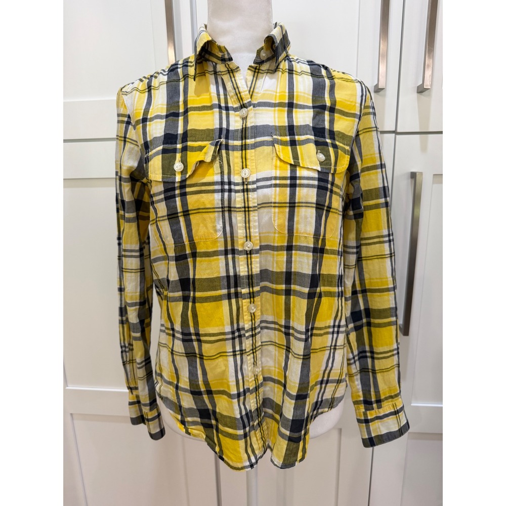 Lauren Ralph Lauren Yellow Plaid Button Down Shirt Petite Small PS Cotton LRL